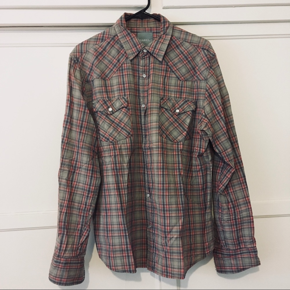 TAKEL Men’s Western Pearl Snap Plaid Shirt